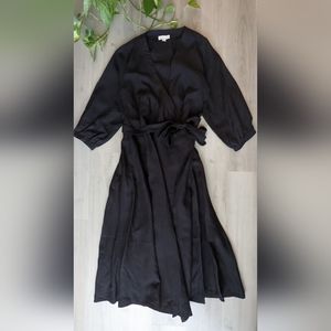 TRADLANDS LILY MIDI WRAP DRESS BLACK